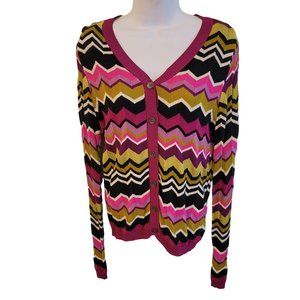 Missoni M Zig Zag Chevron Stripe Bright Multicolor Cardigan Preppy Twee Academia